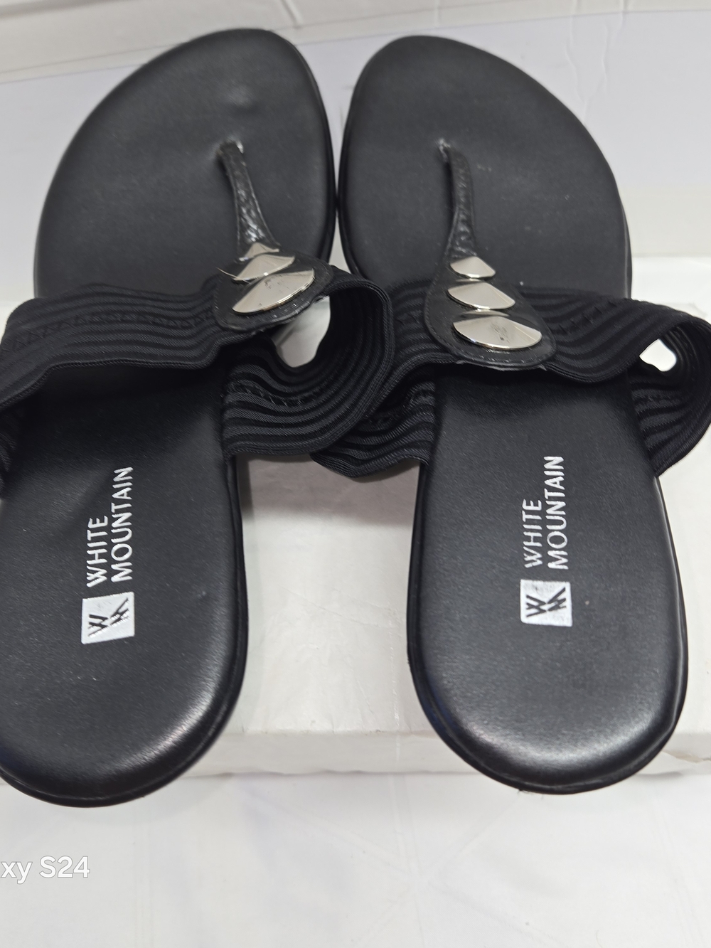 Black Wedge Thong Sandals with Decorative Accent - Women's - Picture 7 of 12